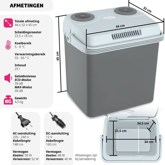 tectake - Elektrische Kühlbox mit 25 l - Kühl- und Warmhaltefunktion - Leise elektrische Kühltasche - Für Auto oder Steckdose - Mini-Kühlschrank für Camping, Getränke - Thermobox mit Strom - Eco Mode