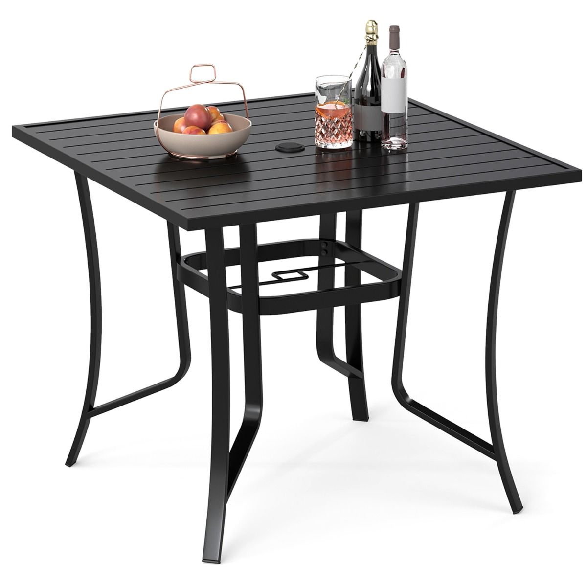 Coast Gartentisch mit Sonnenschirmloch – quadratischer Esstisch – Lattenplatte – schwarz – 91 x 91 cm