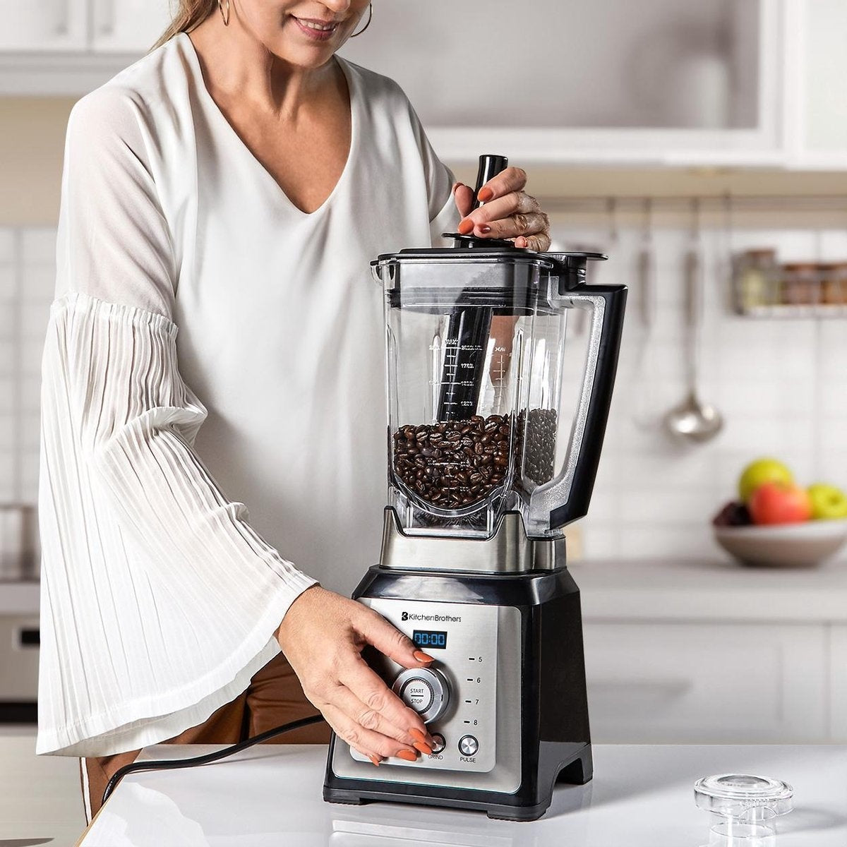KitchenBrothers - Power Blender - Mixer - 2000W - 2L - Smoothie Maker - 8 Stufen/4 Geschwindigkeiten - Edelstahl