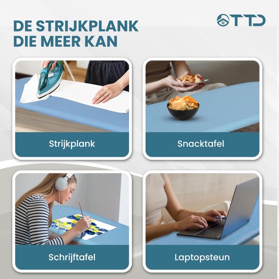 TTD® Faltbarer Bügeltisch ohne Faltleine - Inklusive Bügelbrett und Aufhängeschlaufe - Mini-Bügeltisch mit Bügeleisenhalter - Faltbarer Tisch-Bügeltisch - Kleiner faltbarer Bügeltisch