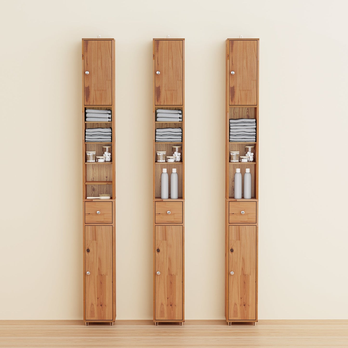 SoBuy Hoher Badezimmerschrank BZR34-II-SH 20 x 20 x 180 cm – Massives Zedernholz – Holzfarbe