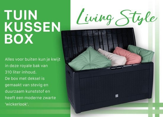 Living Style Aufbewahrungsbox - Gartenkissenbox mit Rädern - 310 Liter - Schwarz