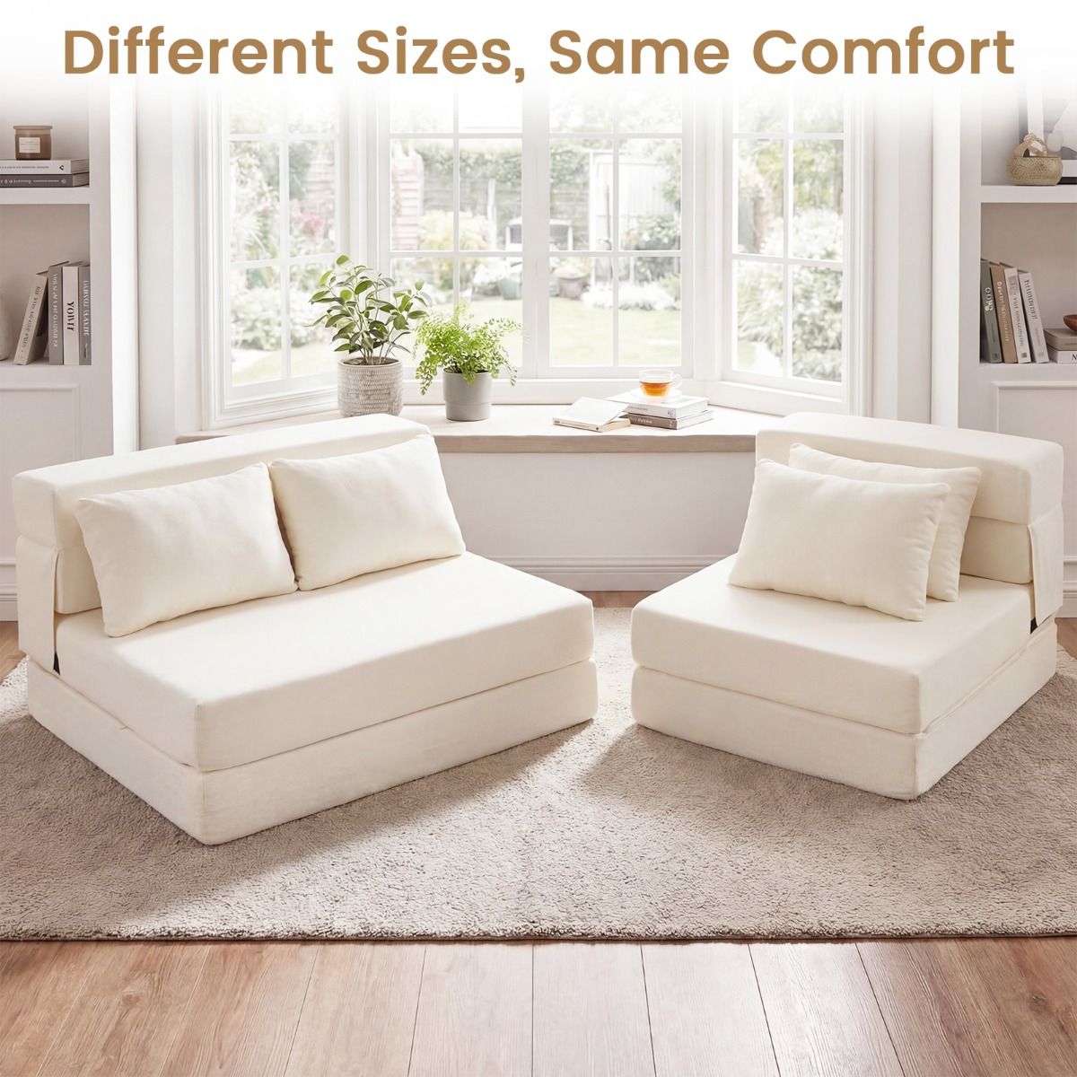 Coast 3-in-1-Schlafsofa – klappbarer Liegestuhl – Chenille-Bezug – beige/grau