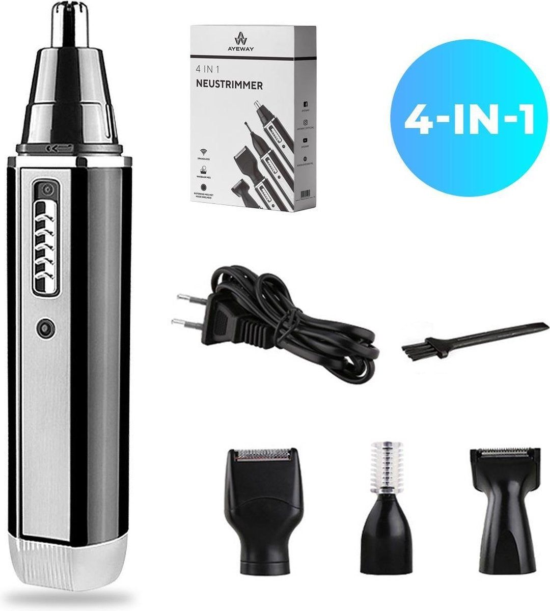 AyeWay 4 in 1 Trimmer - Schnurlos - Nasentrimmer - Bartschneider - Männer & Frauen