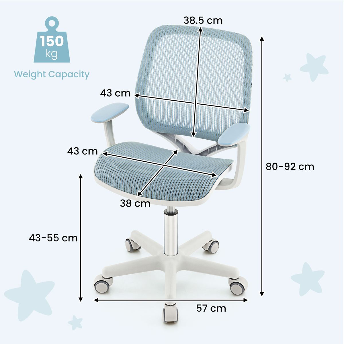 Coast Kinderdrehstuhl – höhenverstellbar – ergonomische Rückenlehne und Armlehnen – blau