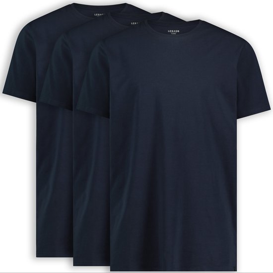 LEBASQ - Miles' T-Shirt für Männer - 3er Pack - mit Rundhalsausschnitt - Extra lang - als Unterhemd geeignet - Blau - M - Baumwolle