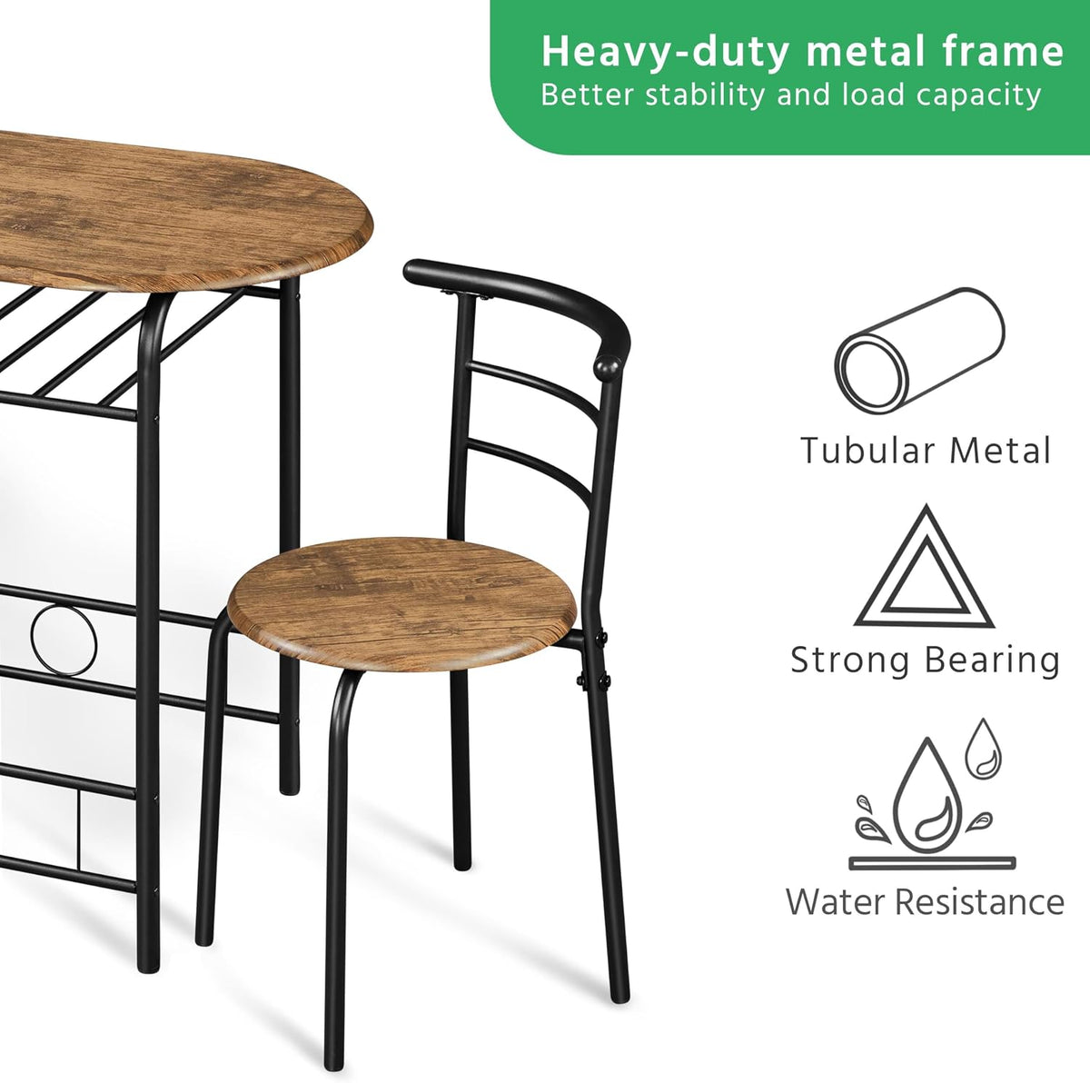 Yaheetech Esstisch-Set für 2 Personen – Tisch 80 x 53 x 75,5 cm mit 2 Stühlen – mit Ablage – Braun