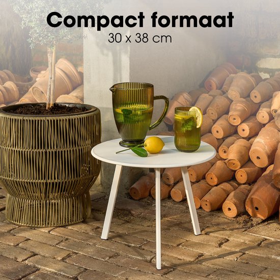 Mica Decorations Seattle Beistelltisch für den Außenbereich – Runder Couchtisch – Pflanzentisch und Couchtisch – H 30 x Ø 38 cm – Metall – Weiß