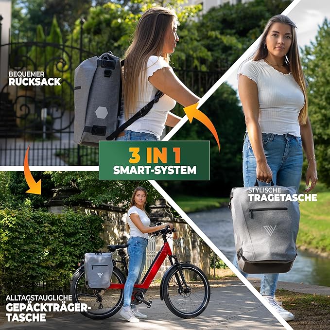 MIVELO Pannier - 3-in-1 Rucksack & Umhängetasche - Wasserdichtes Thermoplastisches Polyurethan - 20 Liter - Grau