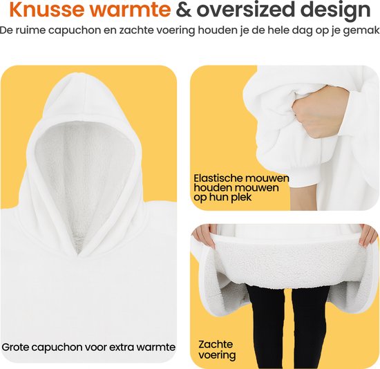 GoLiving Fleece-Decke mit Ärmeln – Hoodie-Decke – Plaid – Kuschel-Hoodie – Fleece-Umhang – Weiß