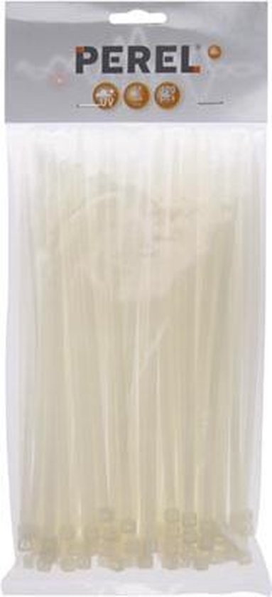 Perel Nylon-Kabelbinder-Set 4,6x200mm - Weiß, UV-beständig, 100 Stück.