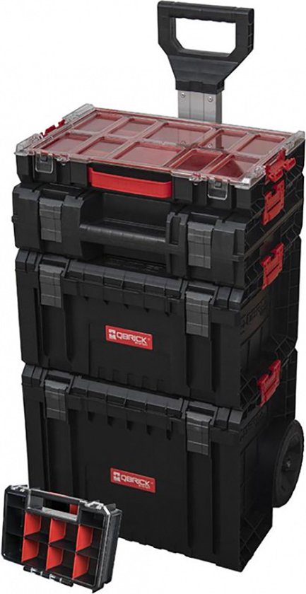 QBRICK System PRO Set 5v1 - Wagen, Werkzeugkasten, Werkzeugkasten, Organizer 100 und Organizer Multi - Schwarz