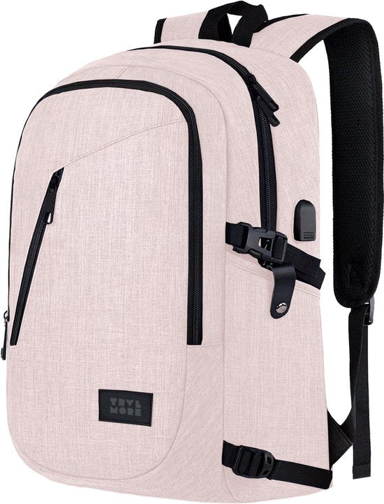 TRVLMORE Rucksack - 25L - 15.6 Zoll - Laptop-Rucksack mit USB - Schultasche - Männer und Frauen - Tasche Pink
