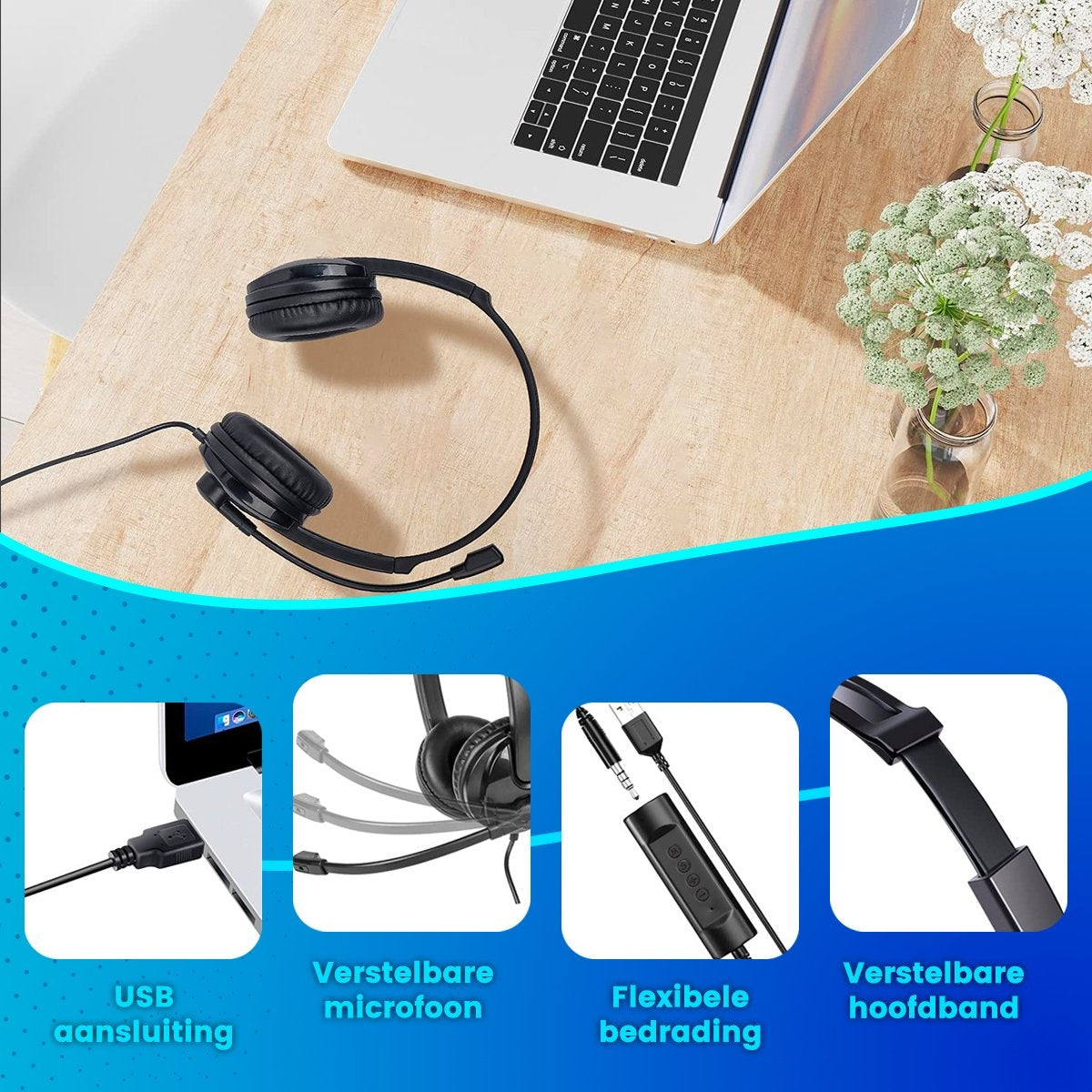 Headset mit Mikrofon für Laptop und PC - Business-Headset - Headset für Videogespräche - USB