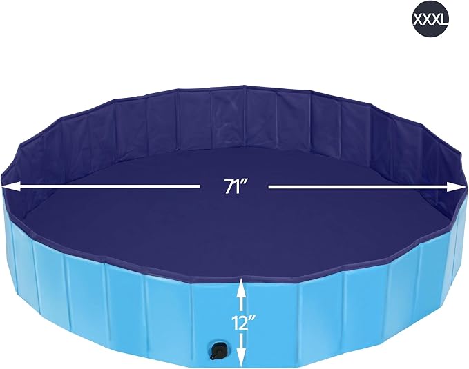 Yaheetech Hundeschwimmbecken Ø 180 x 30 cm – zusammenklappbar – PVC – mit Bürste/4 Flicken – blau