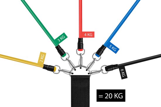 Rebblo – Heimtrainingsset – 10-teilig – Widerstandsbänder – Fußschlaufen – Griffe – Türanker – Fitnessset inkl. Aufbewahrungstasche – 2/3/4/5/6 kg