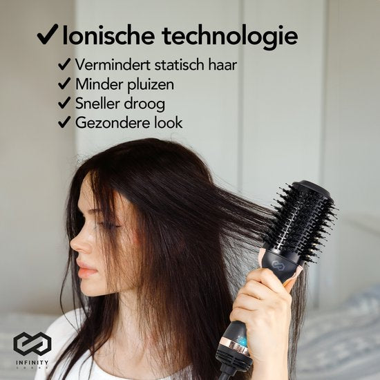 Infinity Goods 4-in-1 Haartrockner-Bürste - Keramik-Magie-Bürste - Trocknen/Stylen/Locken/Volumen - kurzes und langes Haar - 1200W - Schwarz/Gold