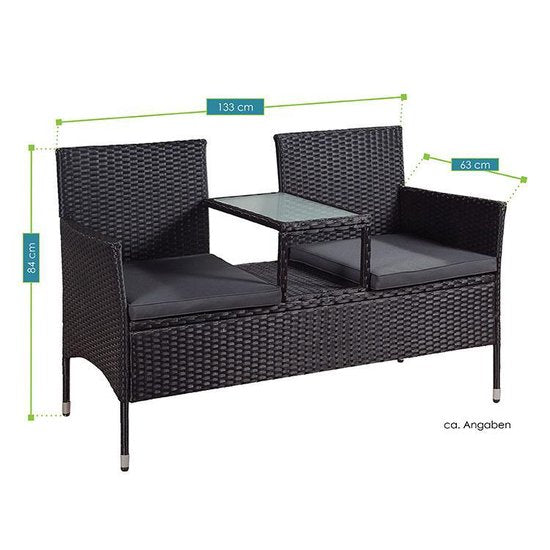 Gartenbank Monaco - Polyrotan schwarz/grau