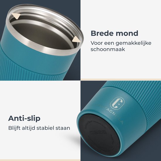 Castagnola Thermos Cup - Kaffeebecher To Go - Reisebecher für Kaffee und Tee - Teebecher - 380 ML - Edelstahl - Blau
