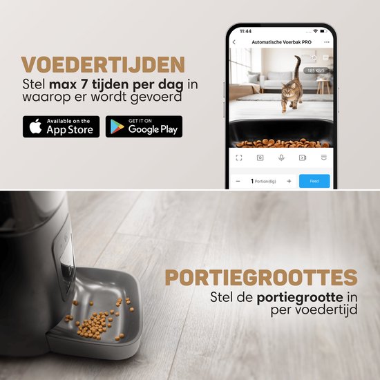 Vulpes Goods® Pets - Automatischer Futterautomat - Katze und Hund - Futterautomat mit App - Futterspender - 6L - Schwarz - PRO Version
