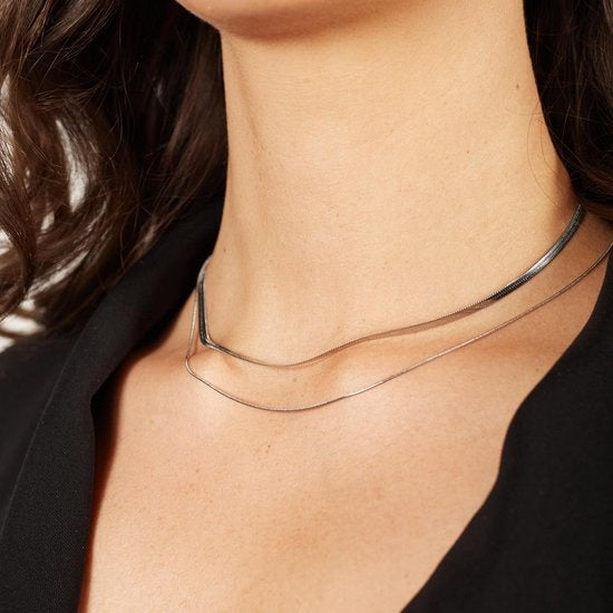 Laura Ferini Damenhalskette Chiara Silber - Silberne Gliederkette mit 2 Lagen - 18K Weißgold vergoldet - Halskette - Halskette - Schmuck - Accessoires - Damenhalskette