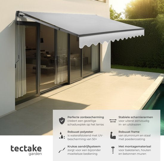 tectake® Sonnenschirm mit Gelenkarm - 300 x 250 cm - Markise - Sonnenschutz für Fenster, Balkon, Außenbereich - Wandmontage - Wasser- und UV-beständig - Hellgrau