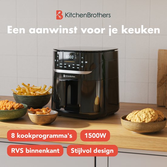 KitchenBrothers Airfryer XL - 5L - 1500W - Heißluftfritteuse - 80ºC bis 200ºC - 8 Kochprogramme - Schwarz