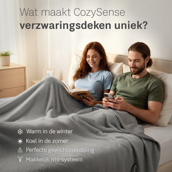 CozySense® Gewichtsdecke 9 kg – Doppelbettgröße – Weighted Blanket – Gewichtsdecke mit GLASS-Flow®-Druckverteilung – Inklusive waschbarem Bezug – 200 x 200 cm – Grau