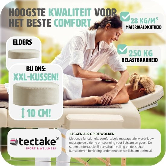 tectake - Massageliege mit 10 cm hoher Matratze + Tragetasche Behandlungstisch Massageliege - beige - Behandlungsliege - inkl. Aufbewahrungstasche - faltbar