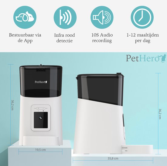PetHero 3 Feeder White - Einstellbare Kamera - Smartphone-Steuerung - automatischer Futternapf für Katze oder Hund - 6,0 L