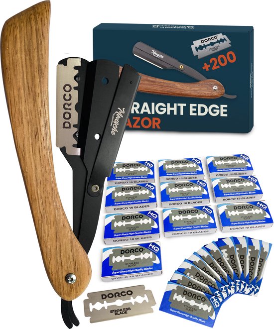 Barbiermesser mit 200 Rasierklingen - Klassisches offenes Rasiermesser - Barbiermesser - Shavette - Gerades Rasiermesser - Klauenmesser - Halsmesser - Barbiermesser