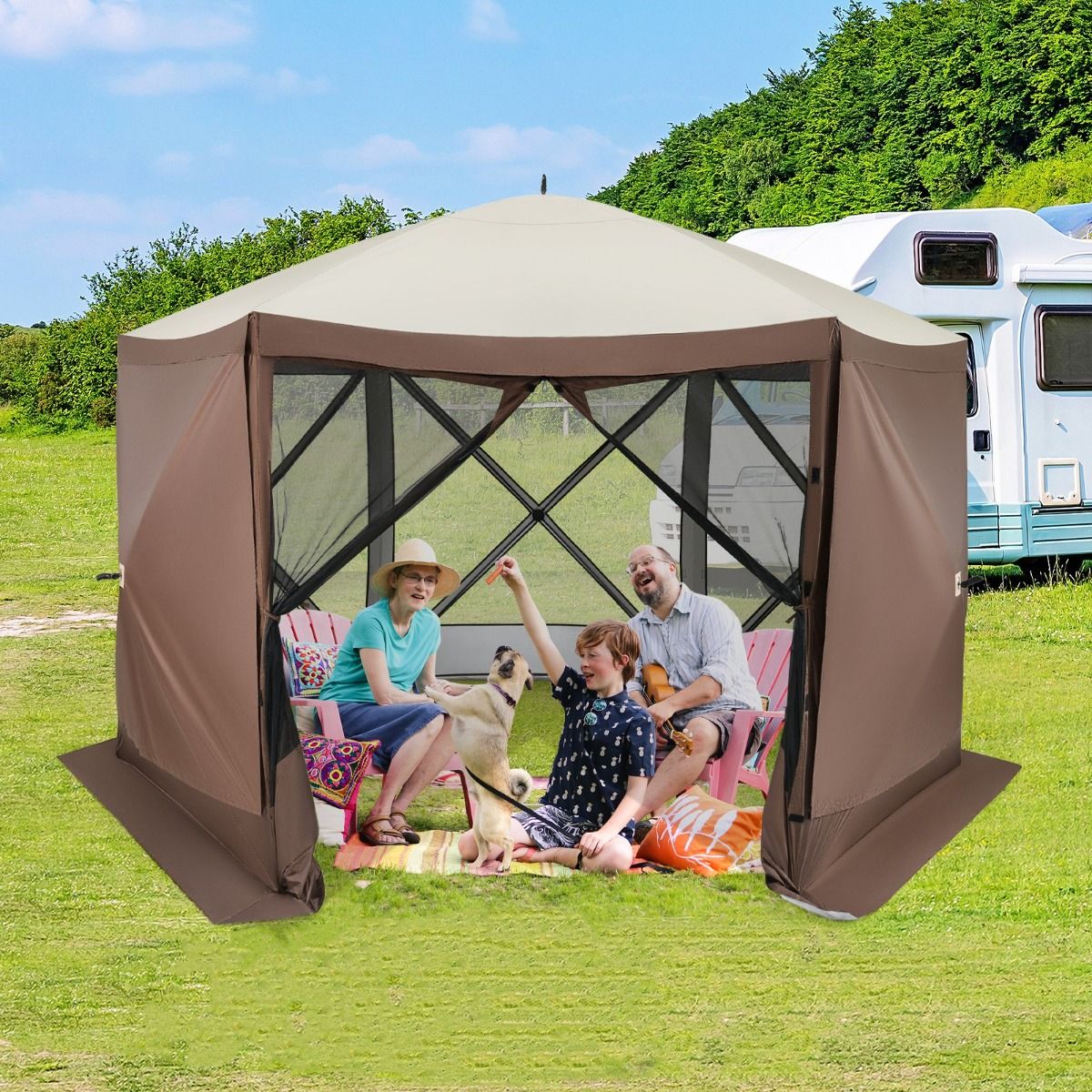 Coast - Faltbarer Pavillon - Für 8 bis 10 Personen - 350 x 350 cm - Kaffeefarbe