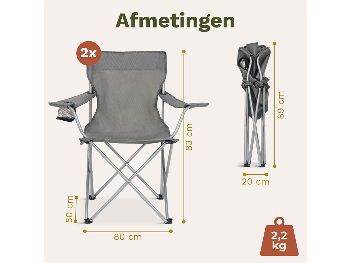 Trvlmore Campingstühle Basic 2er Set - Schwarz - 2.2 kg pro Stuhl - Kapazität 120 kg