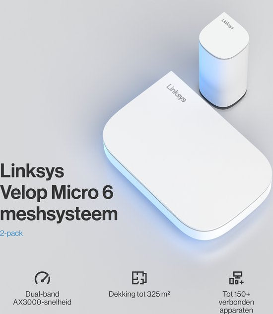Linksys Velop Micro Mesh 6 - Router - WiFi 6 - Dualband - Mesh WiFi - 3000 Mbps - 2er-Pack - Weiß