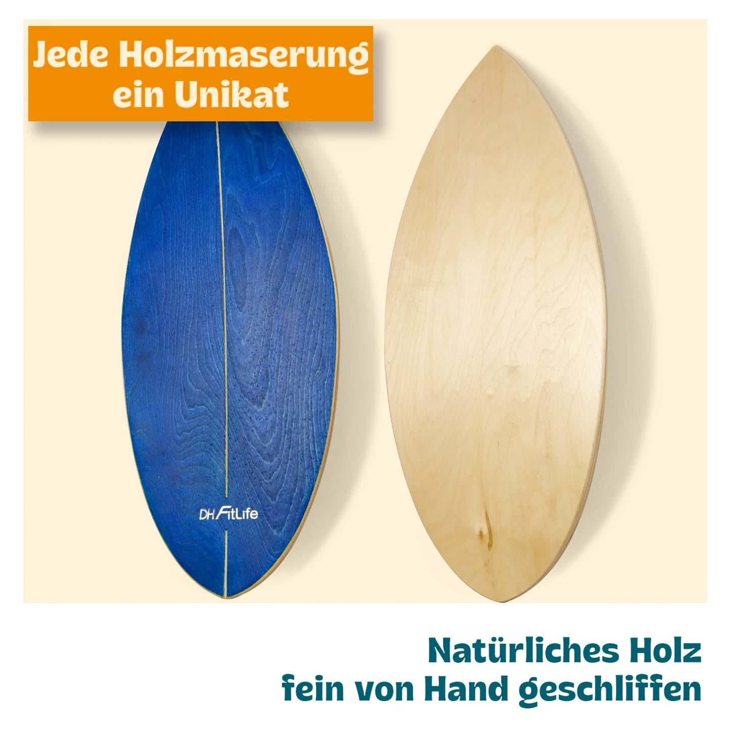 DH FitLife Surfin Balance Board aus echtem Holz – Indoor-Surfbrett mit Rocker-Form für Gleichgewicht und Koordination