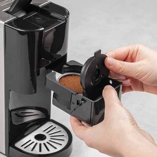 Princess 249451 Multi-Kapsel-Kaffeemaschine – 5-in-1 – Geeignet für Nespresso- und Dolce Gusto-Kapseln – Schwarz/Silber