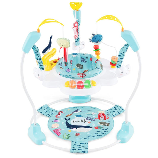 coast Baby Sky Jumperoo - Hellblau/Weiß - 87x87x94 cm - 3 Höhen, 360° drehbarer Sitz & interaktives Spielzentrum