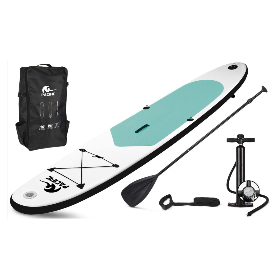 Pacific SUP - Aufblasbares Stand Up Paddel Board - Premium Version - 305cm - 100kg Tragkraft - Grün/Weiß