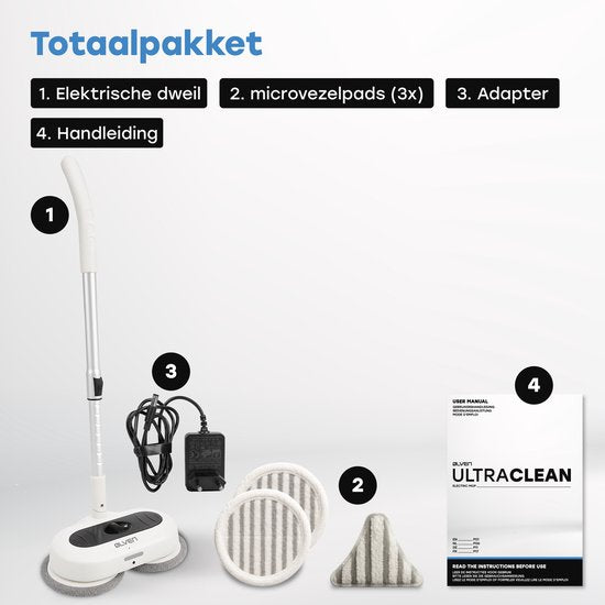 Ølven Elektro-Mopp - Schnurlos - Bodenreiniger - Sprühfunktion - LED-Beleuchtung - 50W - Verstellbar - Weiß