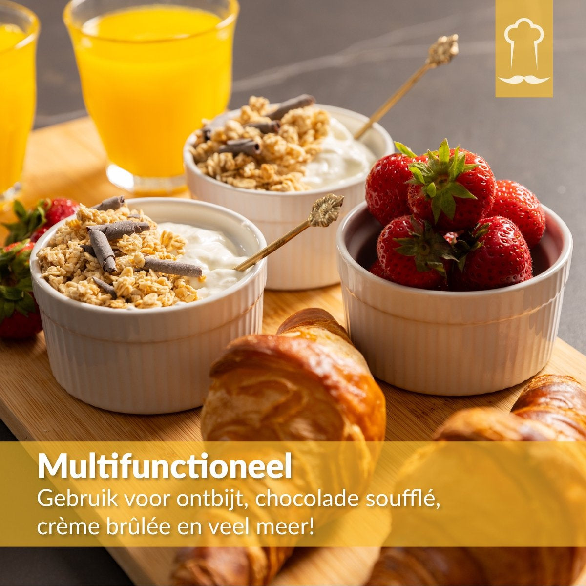 Chefarone Creme Brulee Schalen - 6 Mini Backofen Schalen - Ramekin Schalen Keramik - Souffle Schalen 200 ML - Kochen mit Kindern - Dessert Schalen - Weiß