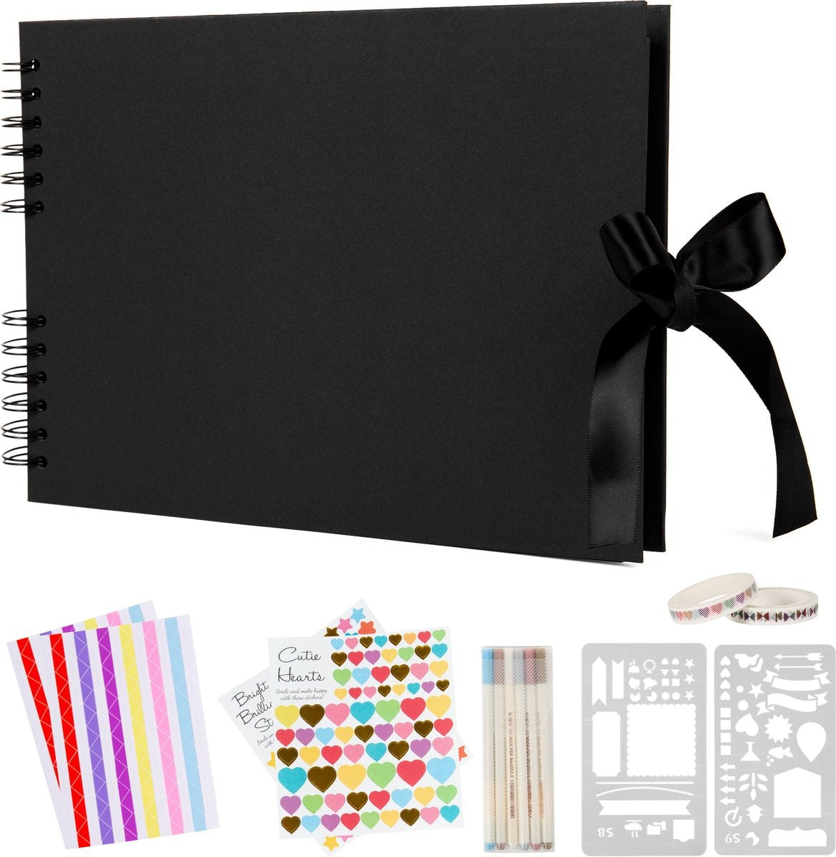 Saaf Scrapbook Set - Inkl. Zubehör - Scrapbooking Sammelalbum - Fotobuch / Gästebuch - Schwarz