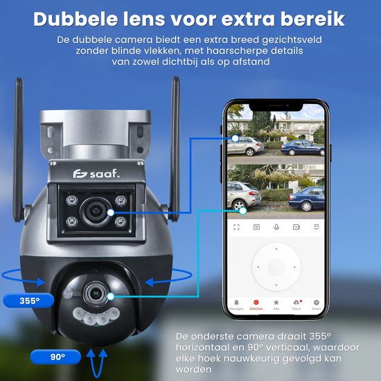 Sicherheitskamera für den Außenbereich - mit Wifi, 64GB Speicher, Nachtsicht - Sicherheitskamera für den Innenbereich - Schwarz - von Saaf