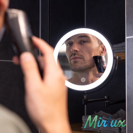 Make-up-Spiegel mit Led-Beleuchtung - 5X Vergrößerung - Wandspiegel rund - Rasierspiegel Wandmodell - Badezimmer - Dusche - Schwarz