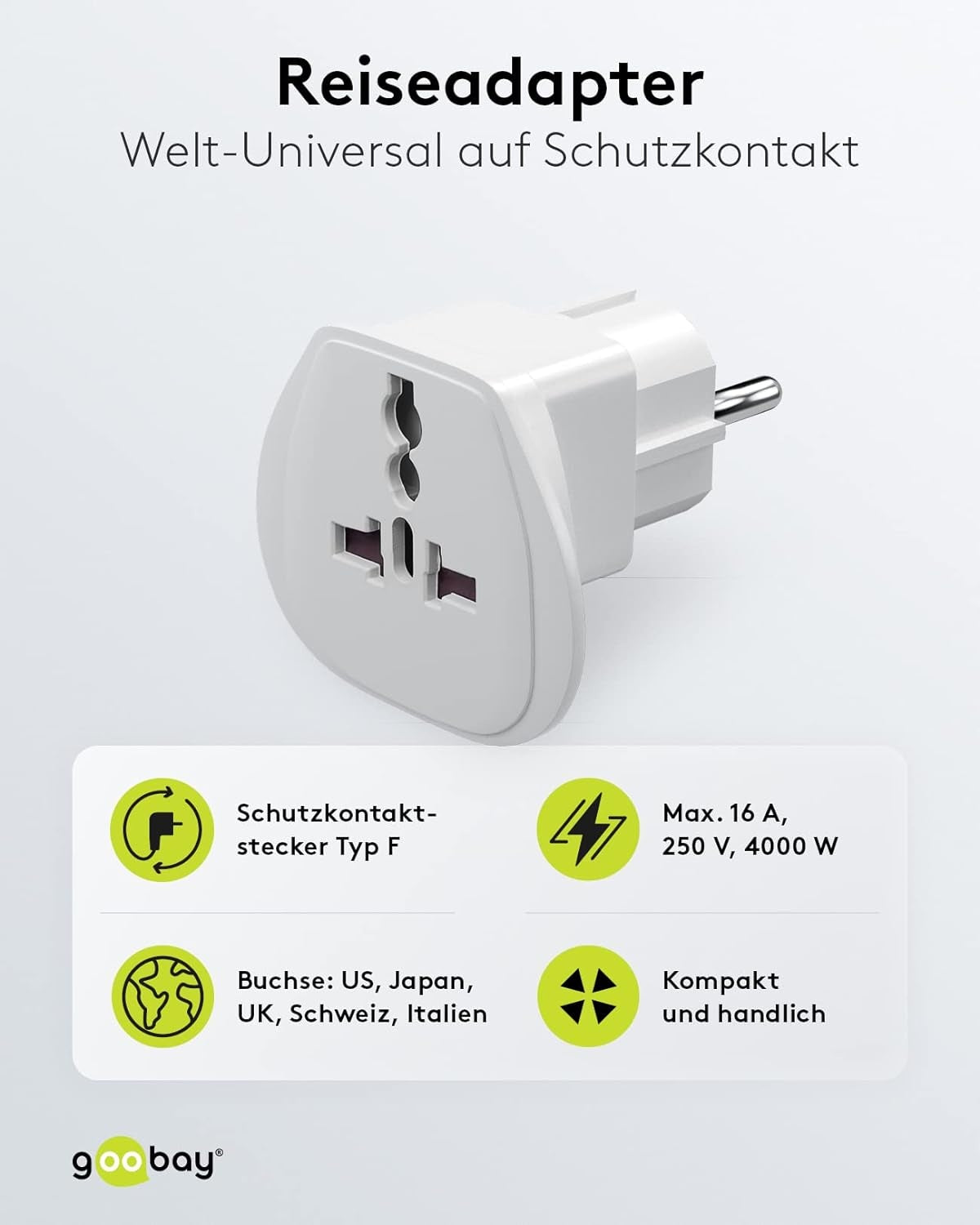 Goobay Universaler Reisestecker - Weiß
