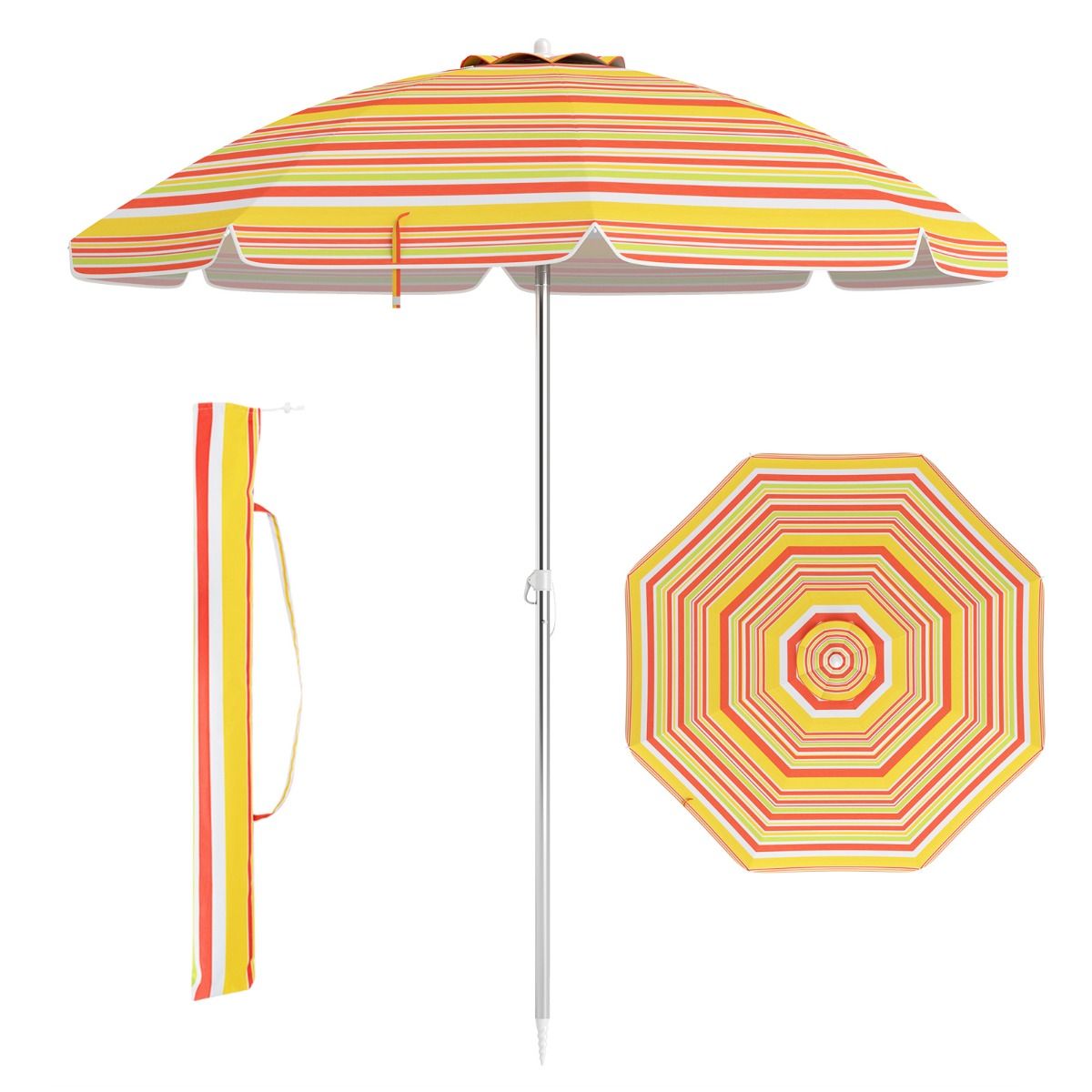 Coast Beach Parasol Ø198 x 206 cm - Rot/Gelb - Tragbarer Sonnenschirm mit Sandanker & Tragetasche