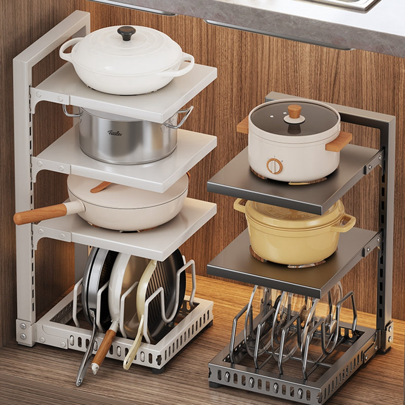 MAXCOOK 3-stöckiges Aufbewahrungsregal aus Kohlenstoffstahl für Töpfe und Pfannen, verstellbar, für Küchenschränke, 23 × 28 × 43 cm