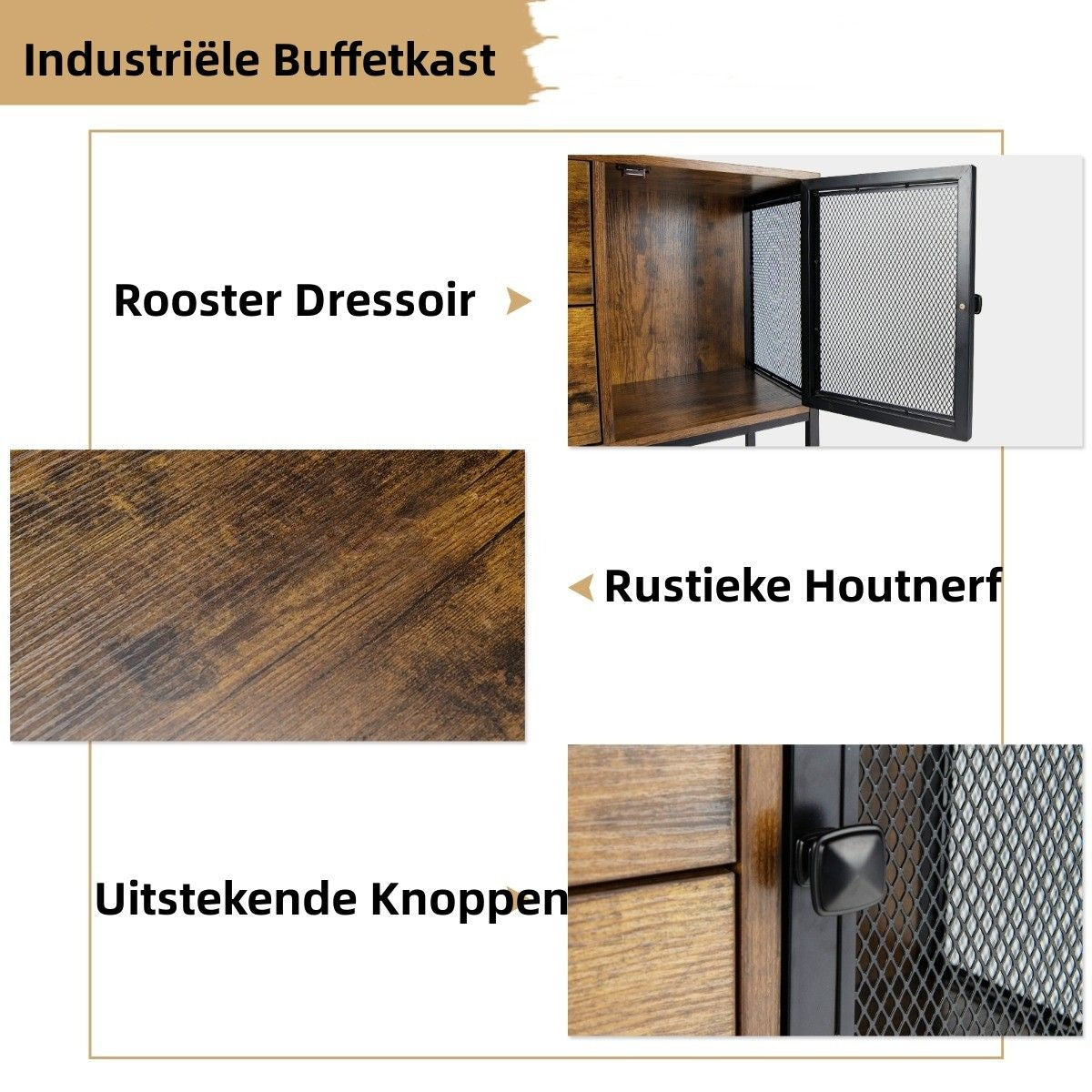Coast Industrial multifunktionales Sideboard mit 2 Gitterschränken und 2 Schubladen 100 x 35 x 85 cm