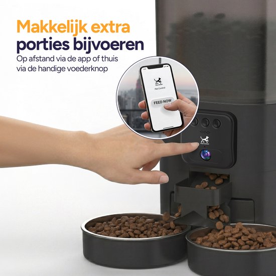 Viervoeter Feed Pro Dual – Automatischer Futterspender 7 l – HD-Kamera & Audio – Für Katzen und Hunde – Futterspender mit App – Schwarz