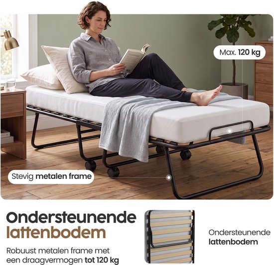 Infinity Goods Klappbett Comfort 90 x 200 cm – Gästebett – Einzelbett – Klappbett – Matratze & Lattenrost – inkl. Schutzbezug