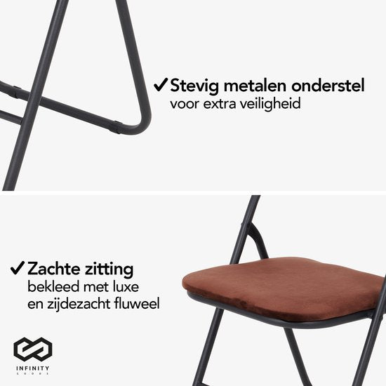Infinity Goods Klapstoel - Vouwstoel - Fluweel - Eettafelstoel - Opklapbare Stoel - 43 x 47 x 80 CM - Stoel - Bruin